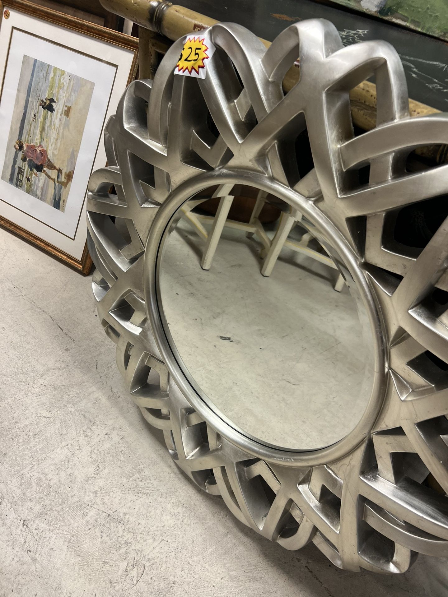 modern silver foil arabesque wall mirror - 34”