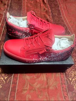 BRAND NEW! NEVER WORN! Giuseppe Zanotti Frankie Men's Sneakers In Red With Splattered Paint, Size 14 US