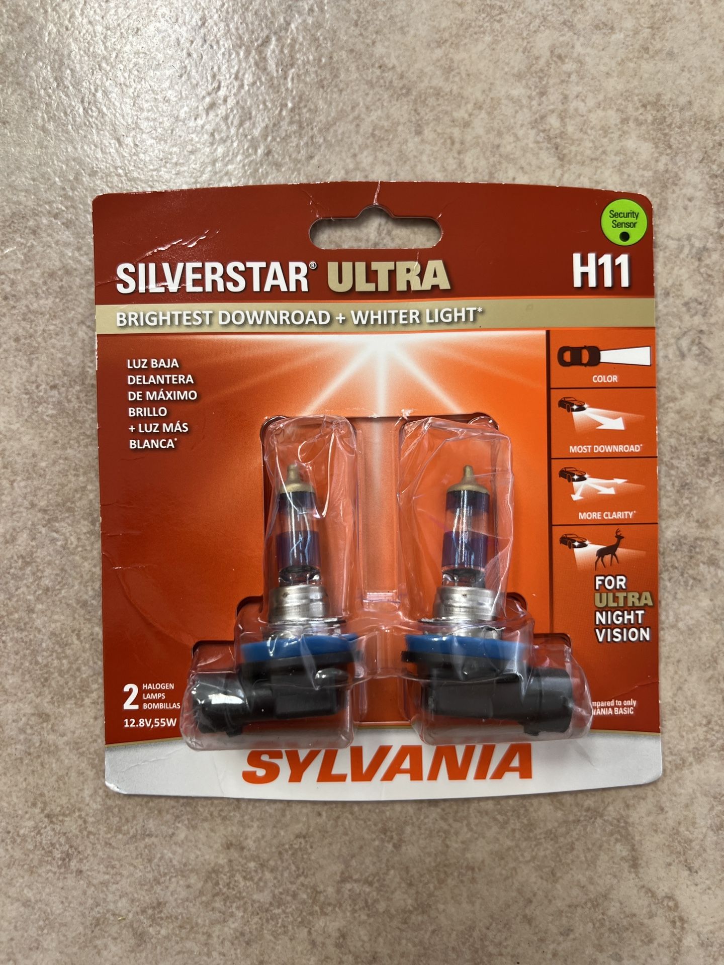 Sylvania H11 SilverStar Ultra: Halogen Headlight Bulb, Brightest Downroad and Whiter Light, 2 Pack
