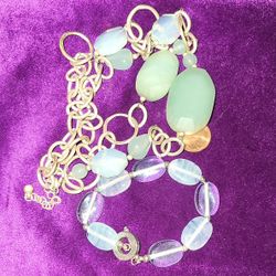 Stone/silver Necklace & Bracelet Set