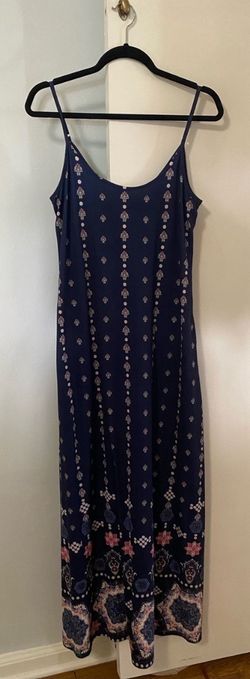 Navy boho border maxi slip dress