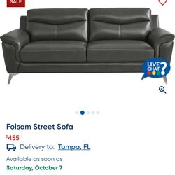 Folsom Street Gray Leather Sofa