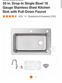 33 in. Drop-In Single Bowl 18 Gauge Stainless Steel Kitchen Sink with Pull-Down Faucet