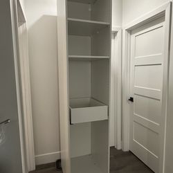 1 IKEA pax closet frame 19” x 22 x 92” white with drawer & 2 shelves 