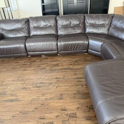 Brown Leather Sectional W 2 Electric Recliners And Lounger