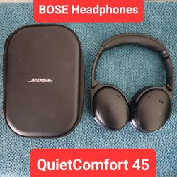 Bose QuietComfort 45 Black Bluetooth Headphones + Case + all cables