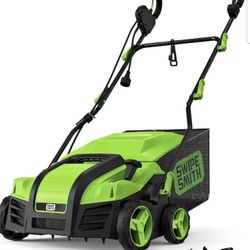 SWIPESMITH 16” 15 Amp Electric Dethatcher Scarifier, Lawn with 5-Position Depth Adjustment, 14.5 Gal 