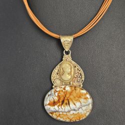 Vintage Sterling Silver Pietersite Gemstone Pendant Necklace 