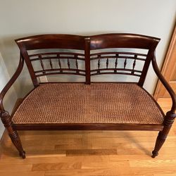 Antique Mahogany & Cane Bench / Settee