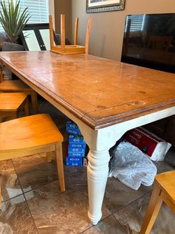 Large Solid Wood Farmhouse Dining Table Set - 6 Chairs & Extension Leaf (89" x 43"')