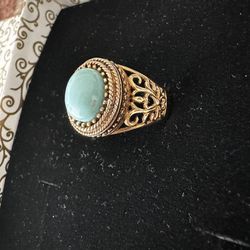 Vintage 925 sterling Silver Gold Turquoise Ring size 9.5 In great condition