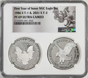 1986-S & 2021-S First Year of Issue $1 Proof Silver Eagle Coin Set NGC PF69 Ultra Cameo