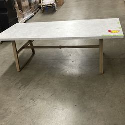 Hampton Bay Rectangular Steel Grey Stone Look Outdoor Dining Table 88 In. W x 38 In. L x 29 In. H