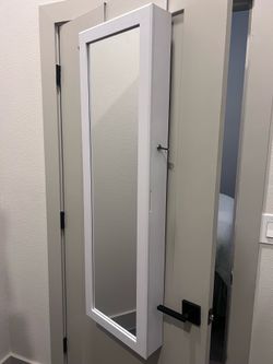 Over the door, Jewelry armoire mirror cabinet - White 47” Tall