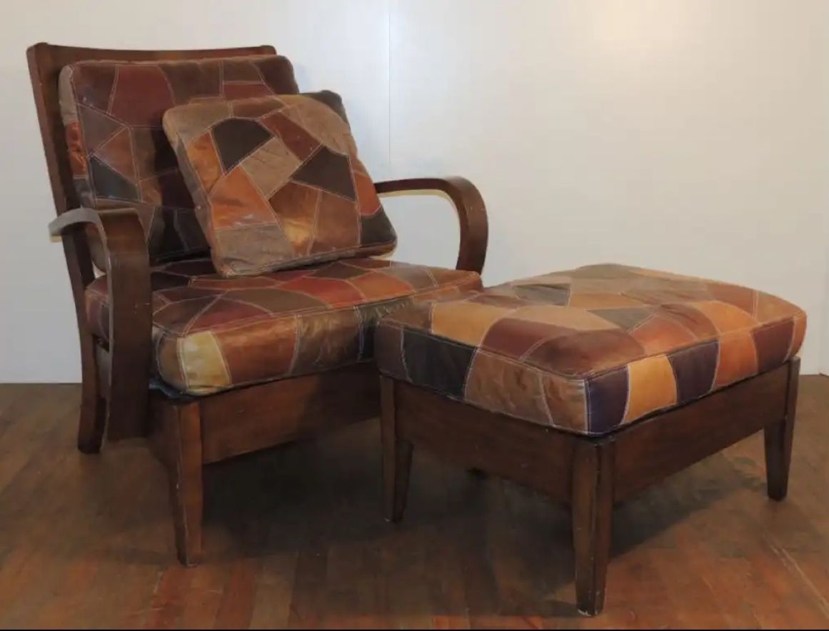 Wood and Leather Chair/Ottoman