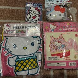New Sanrio Hello Kitty gifts bundle Beach ball 4 compartments pill case Nerd note pad 3 pieces apron set 
