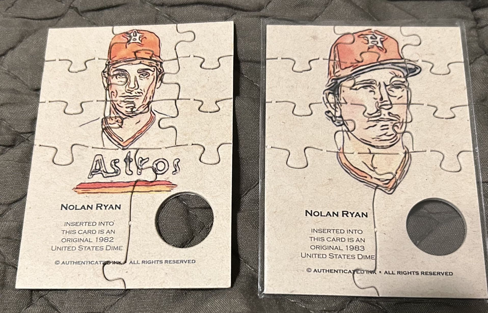 2 Nolan Ryan Authenticated Ink Puzzle Coin Cards