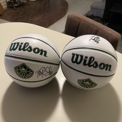 2 WNBA Seattle Storm Autographed Mini Basketballs Lexie Brown and Mercedes Russell