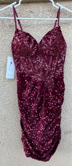 Burgundy Sequin Mini Dress with Lace Detail