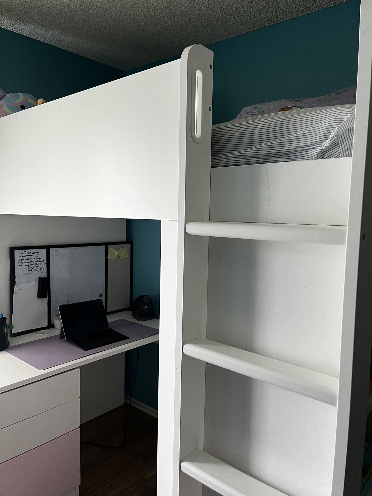 IKEA SMÅSTAD Loft bed, white pale pink/with desk with 4 drawers, Twin