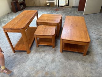 Vintage Set of 5 solid wood ables, coffee table, 2 end tables, 2 side tables and a TV  stand