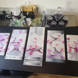 5 Set White Flower Canvas Art