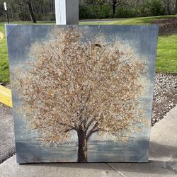 Textured Tree Canvas Art Gold Accents