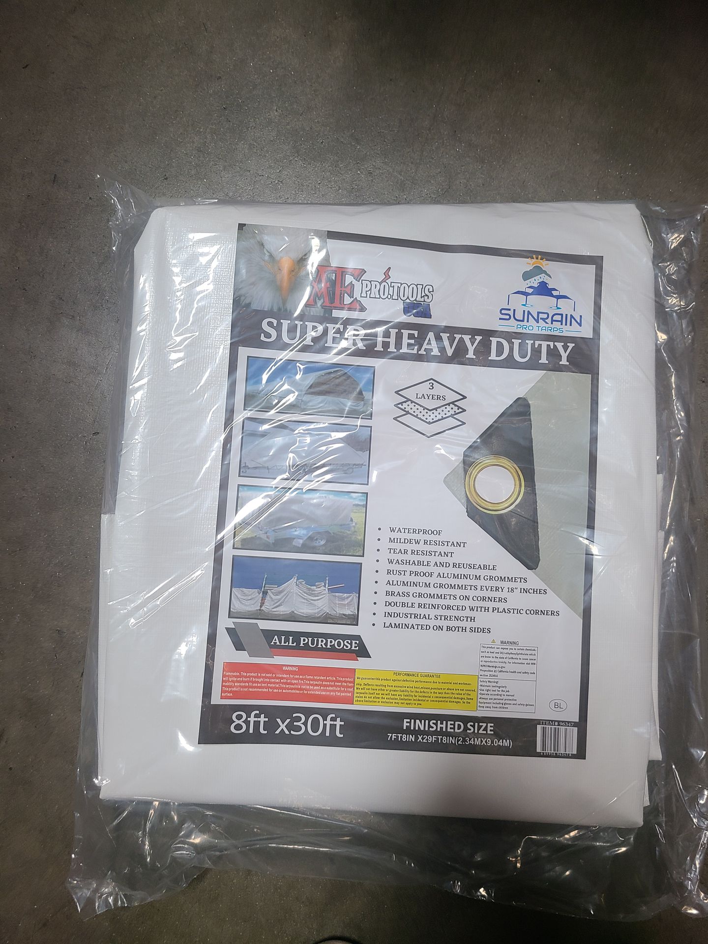 8ft × 30ft Super Heavy Duty White Tarp