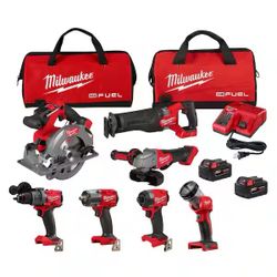 M18 FUEL 18V Lithium-Ion Brushless Cordless Combo Kit with Two 5.0 Ah Batteries, 1 Charger, 2 Tool Bags (7-Tool)