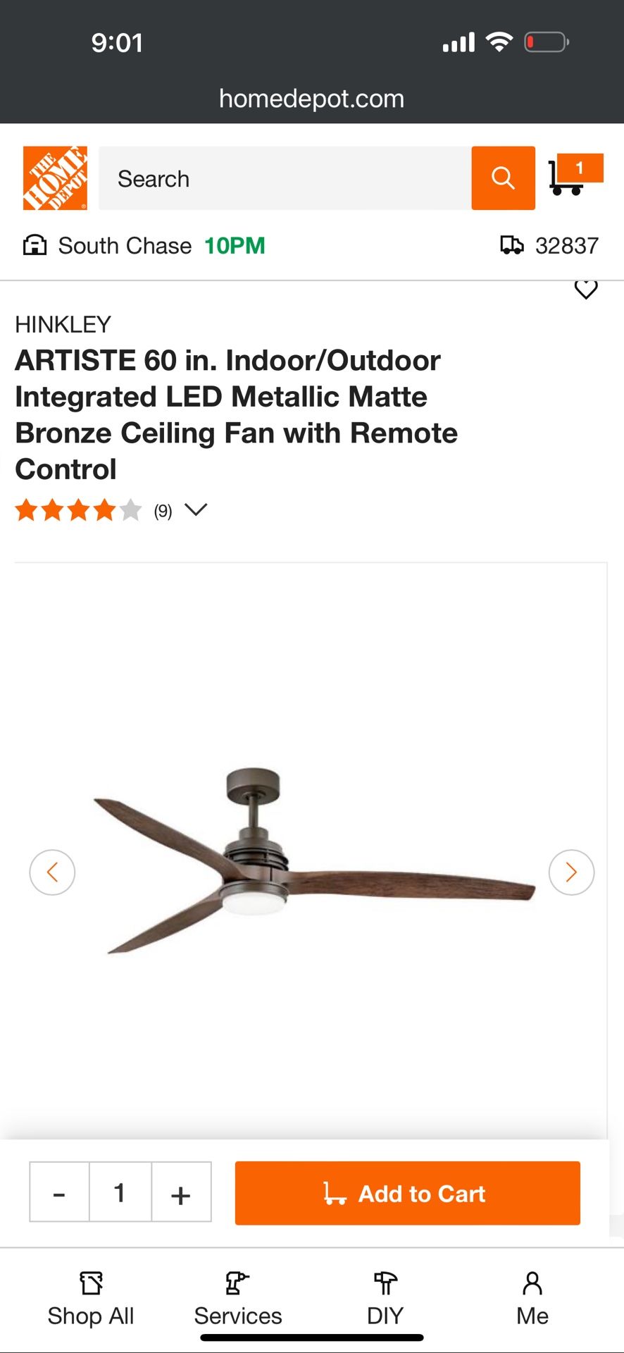 60” Ceiling Fan. Hinkley