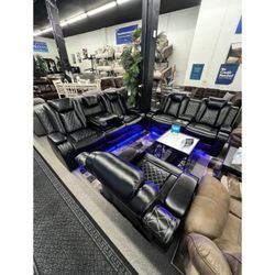 Black Breathing Leather 3-Piece Living Room Recliner Sofa Set
