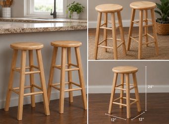 Set of 2 Solid Wood Counter Stools – 24” – Natural Finish