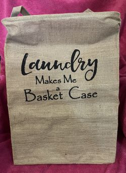 Laundry Makes Me A Basket Case Handles Foldable Burlap Hamper 22” x 16” x 13” NEW in Package!