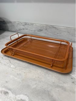 Non-Stick Baking Tray with Grill Crispy Basket Copper Crisper Air Fryer Pan