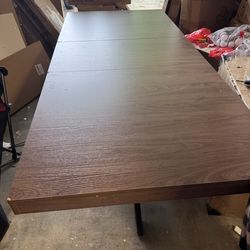 Dark Brown Table with Black Metal X-Base