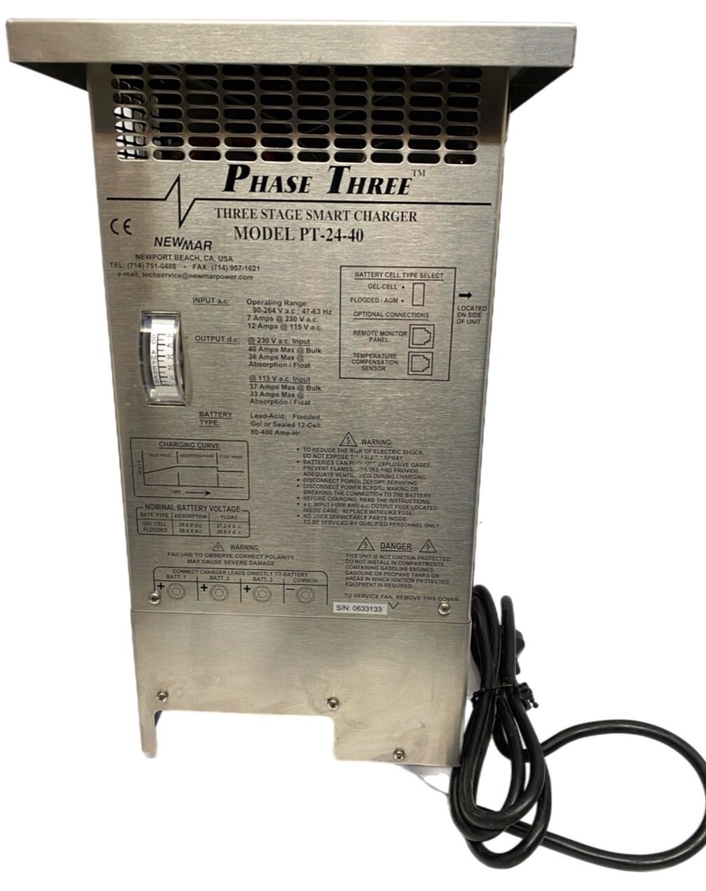 Newmar PT-24-40 Phase Three 40AMPS, 33 Amps, 230V Battery Charger