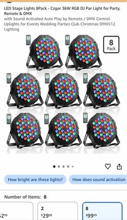 LED Stage Lights 8Pack - Czgor 36W RGB DJ Par Light for Party, Remote & DMX