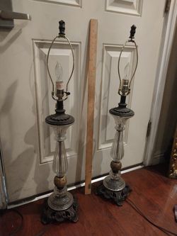 (2) Crystal With Marble Lamps