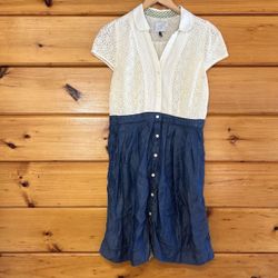 Anthropologie Lace and Denim Button-Front Midi Dress size 2