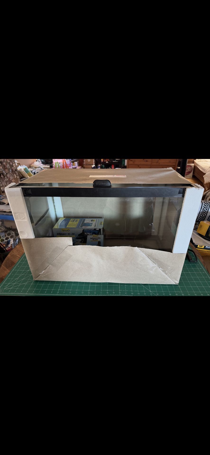 20 Gal Fish Tank With Filter Air pump Heater Glass Lid