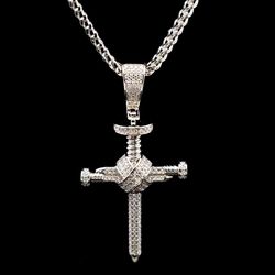 Sterling Silver VVS Moissanite 0.97 CTW Stylish Cross With 20" Franco Chain