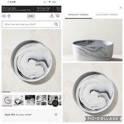 Selling CB2 Swirl Black And White  By Jennifer Fisher set for 8