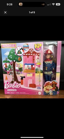 BNIB BARBIE FIREMAN DOLL a play set with a fire station and a dog HRG55 Mattel