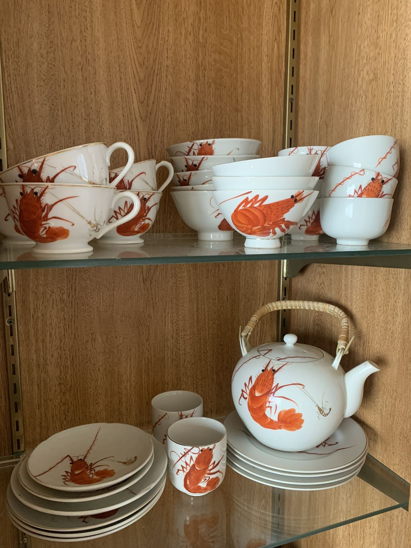 Shrimp Design Made In Japan Tea Set And Dishes 