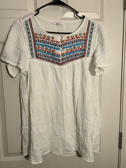 White Embroidered Boho Blouse Top