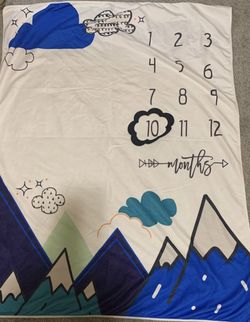 Monthly Milestone Boy Blue Unisex Mountains Clouds Blanket