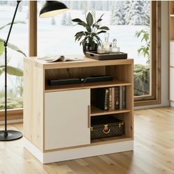MODERNMATE BRAND : Wood Accent Storage Cabinet with Shelves and Sliding Door Floor Standing Storage Cabinet for Home Office, Tool, Arts, Craft, Supp