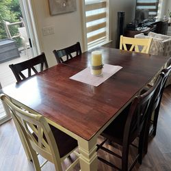 Cherry Wood Table And 6 Chairs And Leaf Extension 