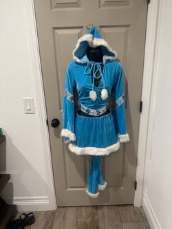 Vintage Eskimo Blue Velvet Winter Costume with Hood and Skirt