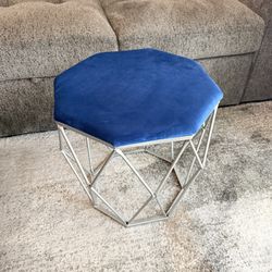 Octagonal Blue Velvet Decor Seat